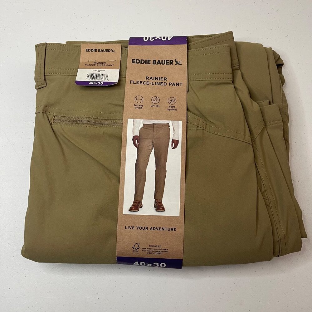 Eddie Bauer Men’s Fleece Lined Pants Water Resistant, Stretch, Zipper Pockets - Picture 6 of 9